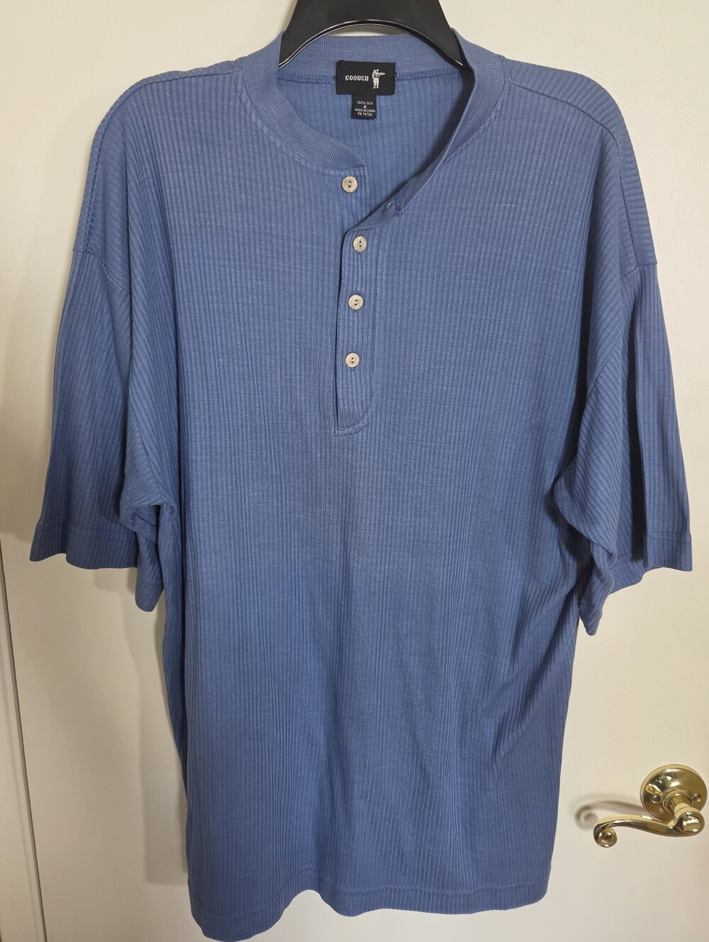 Vintage Goouch 100% Silk Short Sleeved Henley Shirt 90s Cozy Collegiate Dadcore